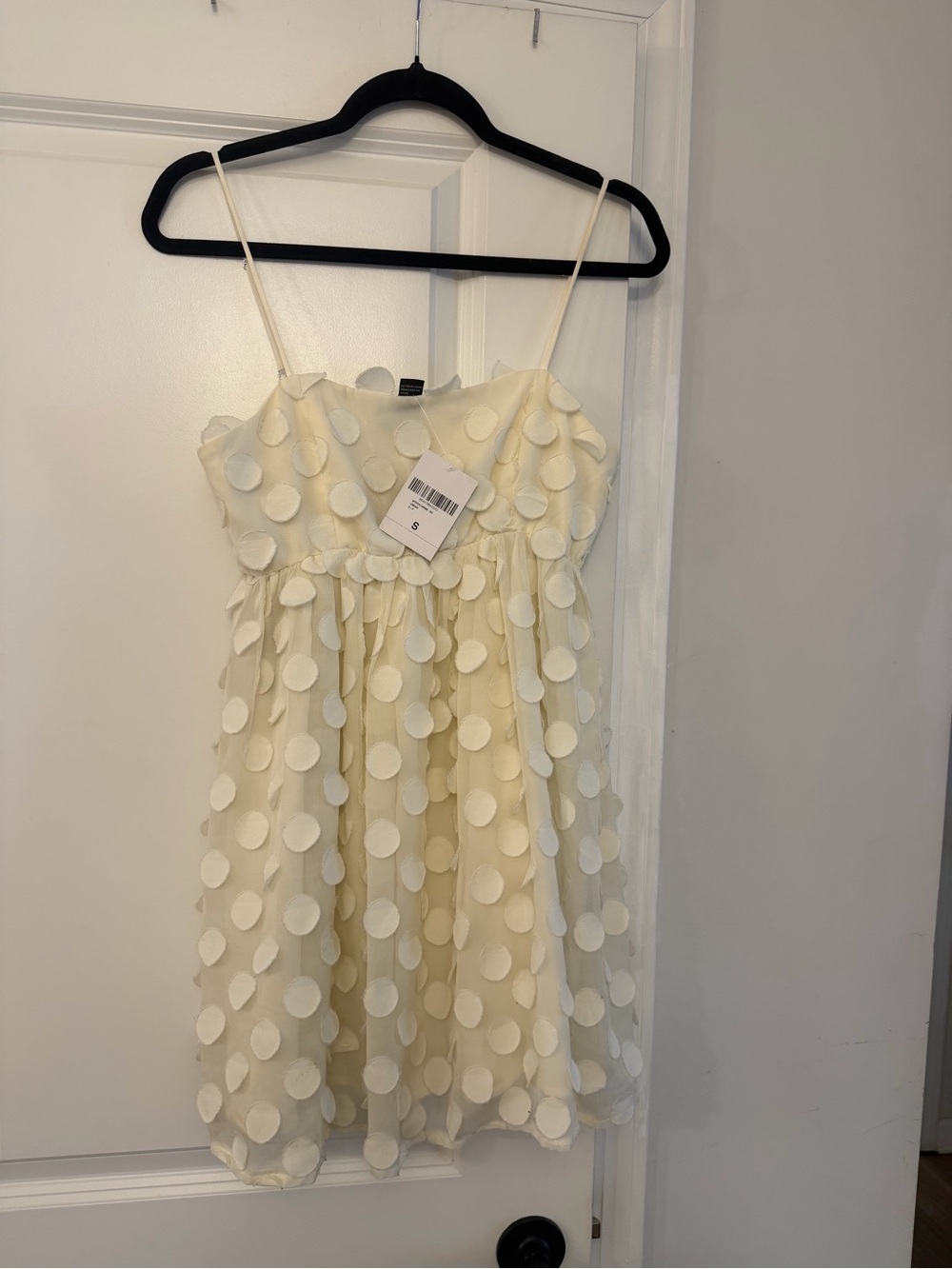 Cream Polka Dot Spaghetti-Strap Kids Dress